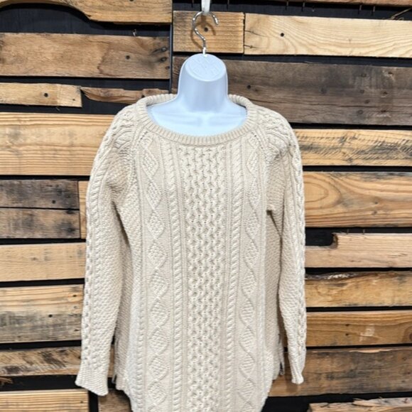 L.L. BEAN Signature Women's Cotton Fisherman Tunic Sweater Beige Size Large - Picture 5 of 9